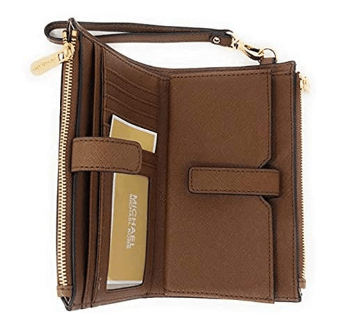 Michael Kors JetSet DoubleZip WristletLeather PhoneWallet LuggageBrown Michael Kors Wallets