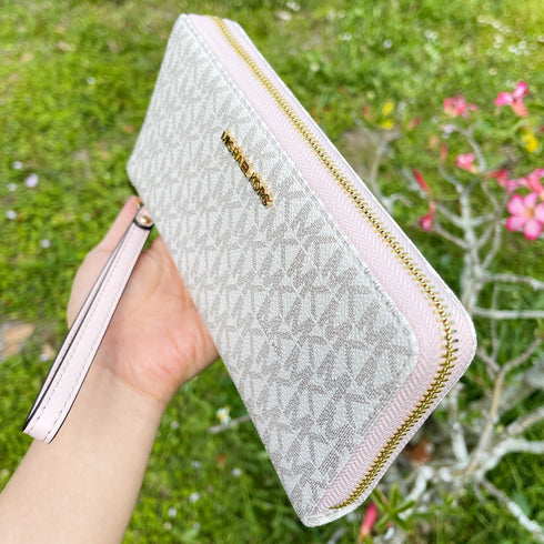 Michael Kors JetSet Large ContinentalWallet Wristlet MK Vanila PinkBlush Michael Kors Wallets