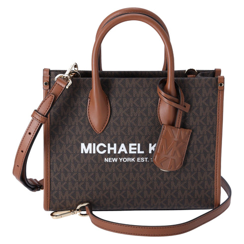 Michael Kors Mirella Small Top Zip Shopper Tote Crossbody Brown MK Signature — product view 1