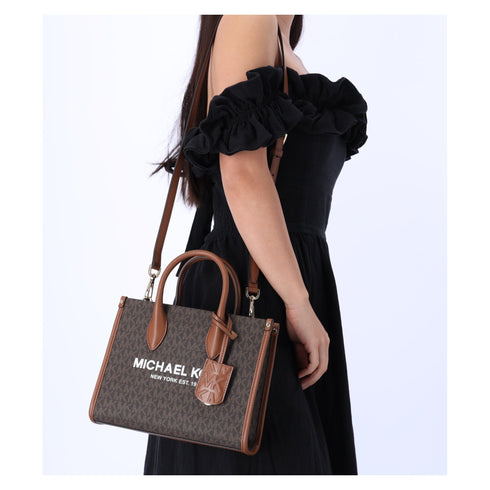 Michael Kors Mirella Small Top Zip Shopper Tote Crossbody Brown MK Signature — product view 2