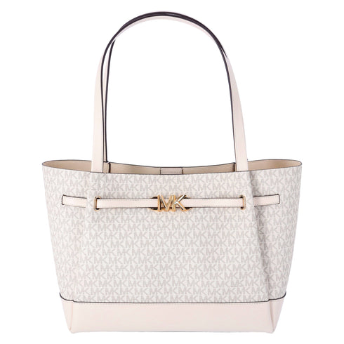 Michael Kors Reed Large Belted Logo Shoulder Bag Tote Light Cream MK Signature Michael Kors Handbags & Purses