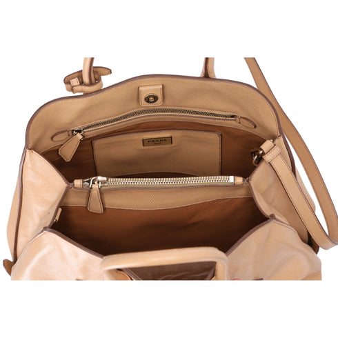PRADA Logo Handbag BN2554 Beige Saffiano Cuir Leather PRADA Handbags
