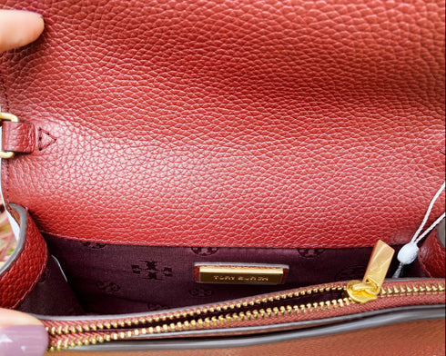 Tory Burch Britten Embellished Combo Crossbody Pebbled Leather Blood Red Floral Tory Burch Handbags & Purses