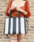 Kate Spade New York Darcy Pond Stripe Large Satchel Crossbody DarK Blue Beige