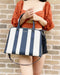 Kate Spade New York Darcy Pond Stripe Large Satchel Crossbody DarK Blue Beige