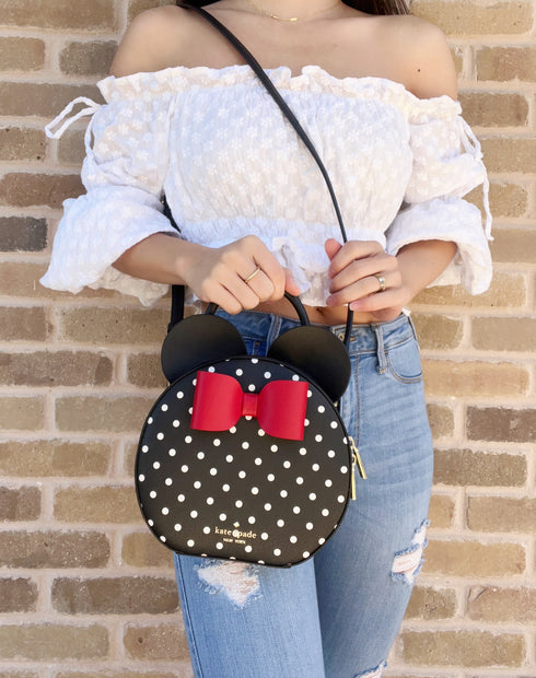 Disney x Kate Spade Minnie Mouse Round Crossbody Bag Black Multi Polka Dot