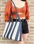 Kate Spade New York Darcy Pond Stripe Large Satchel Crossbody DarK Blue Beige