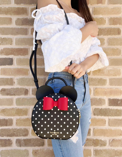 Disney x Kate Spade Minnie Mouse Round Crossbody Bag Black Multi Polka Dot kate spade Handbags & Purses