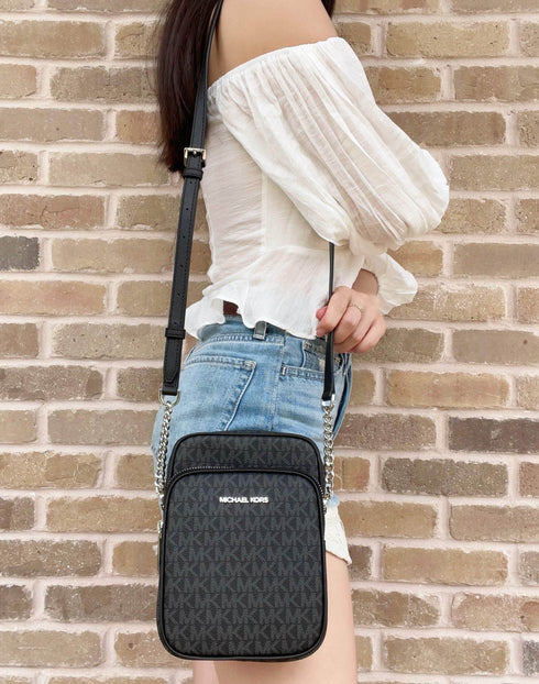 Michael Kors Flight Bag Jet Set Chain North South Crossbody Black MK Signature Michael Kors Handbags & Purses