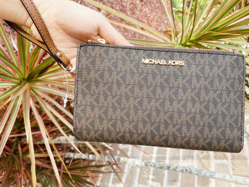 Michael Kors Jet Set Double Zip Wristlet Phone Wallet Brown 2019 Michael Kors Wallets