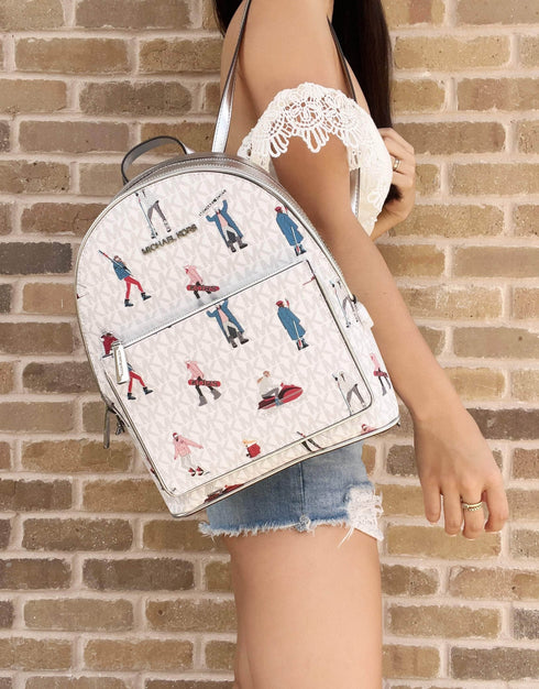 Michael Kors Jet Set Girls Adina Medium Backpack Signature Bright White MK Multi Michael Kors Handbags & Purses