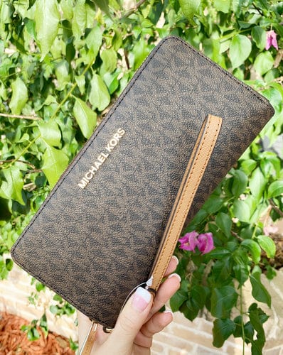 Michael Kors Jet Set Travel Continental Long Wallet Wristlet Brown 2019 - Gaby's Bags