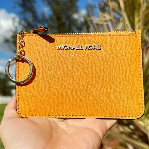 Michael Kors Jet Set Travel Small Leather Top Zip Coin Pouch Honeycomb Yellow Michael Kors Wallets